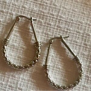 Vintage Sterling Silver Teardrop Hoop Earrings – Braided, 1"